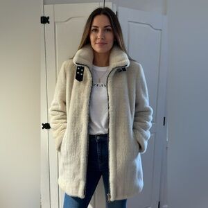 Karl Lagerfeld Cream Faux Fur Jacket Plush Mid-Length-New never worn.